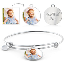 Load image into Gallery viewer, Customizable Silver/Gold Bangle Bracelet with Circle Pendant