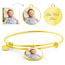 Load image into Gallery viewer, Customizable Silver/Gold Bangle Bracelet with Circle Pendant