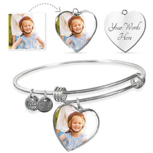 Load image into Gallery viewer, Customizable Silver/Gold Bangle Bracelet with Heart Pendant