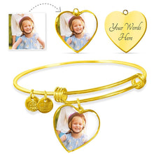 Load image into Gallery viewer, Customizable Silver/Gold Bangle Bracelet with Heart Pendant